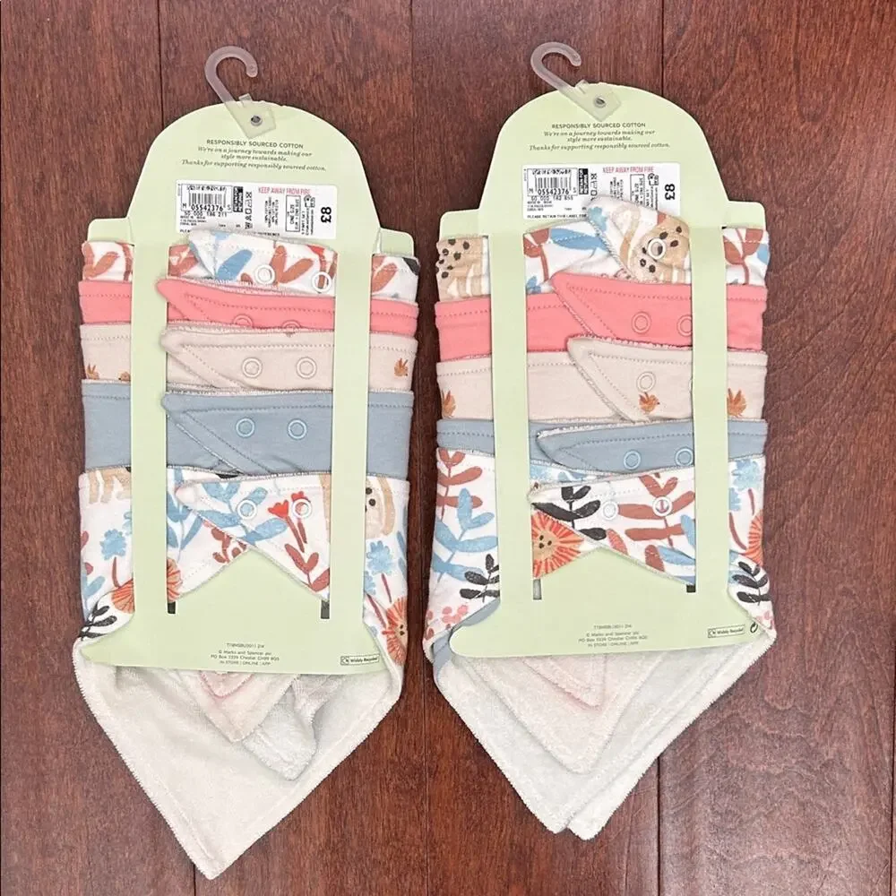Marks & Spencer Organic Cotton Dribble Bibs - Pastel Multicolor, Set of 2, NWT